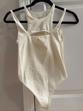 Ribbed Cutout Tank Bodysuit - Cream